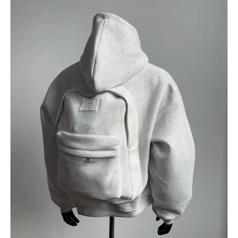 Streetwear Fashion Three-Dimensional Backpack Casual Hoodie Y2K Autumn Winter High Street Trend Punk Men'S Top Loose Sportswear