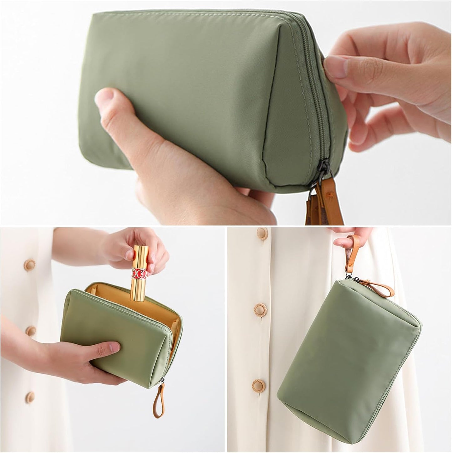 Neceser Maquillaje Pequeño Mini Neceser Bolso Neceser Mujer Pequeño Neceser Impermeable Bolsa Maquillaje Viaje Portátil De Poliéster Bolsa De Maquillaje De Cremallera Para Viaje Baño (Verde)