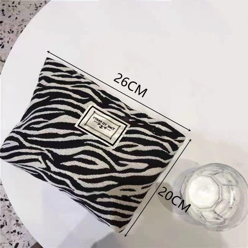 Bolsa De Cosméticos De Lona Neceser De Lona Para Cosméticos Con Estampado De Cebra Gran Capacidad, Adecuado Para Viajes Y Almacenamiento De Mujeres, Holidays and Everyday Life., Negro Y Blanco