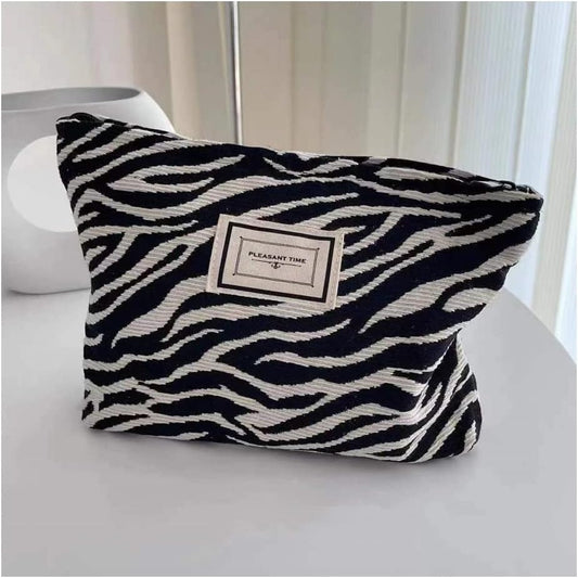 Bolsa De Cosméticos De Lona Neceser De Lona Para Cosméticos Con Estampado De Cebra Gran Capacidad, Adecuado Para Viajes Y Almacenamiento De Mujeres, Holidays and Everyday Life., Negro Y Blanco