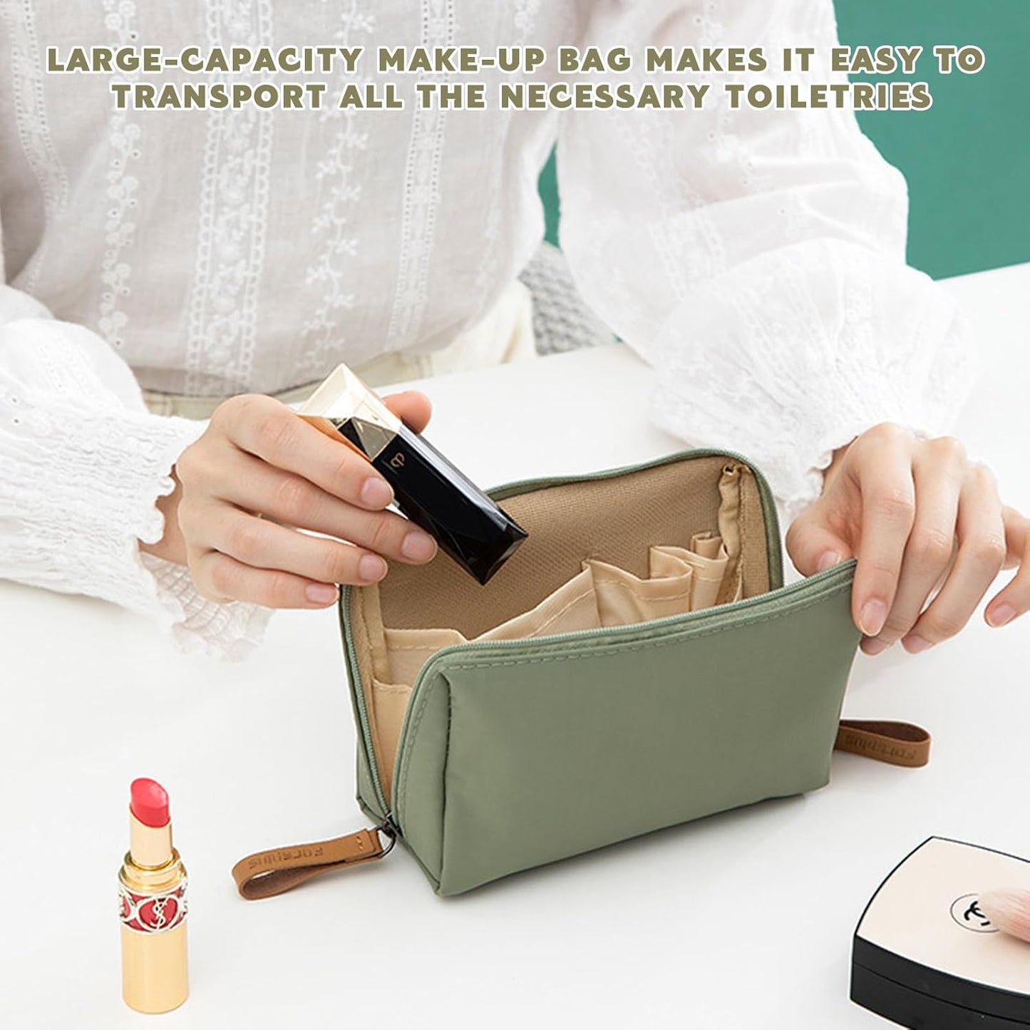 Neceser Maquillaje Pequeño Mini Neceser Bolso Neceser Mujer Pequeño Neceser Impermeable Bolsa Maquillaje Viaje Portátil De Poliéster Bolsa De Maquillaje De Cremallera Para Viaje Baño (Verde)