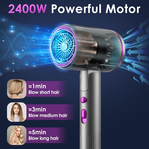 Secador De Pelo, 2400W Secador De Viaje, Secador Pelo Plegable, 3 Velocidades, 2 Temperaturas, Con 1 Difusor 2 Concentradores, Secado Rápido, Para Familia, Viaje Y El Salón