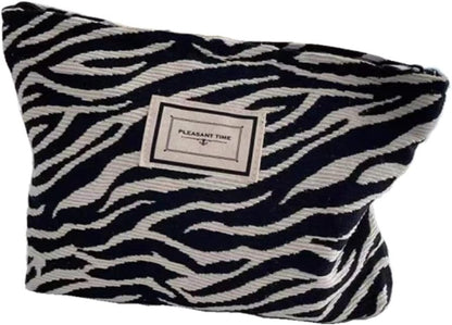 Bolsa De Cosméticos De Lona Neceser De Lona Para Cosméticos Con Estampado De Cebra Gran Capacidad, Adecuado Para Viajes Y Almacenamiento De Mujeres, Holidays and Everyday Life., Negro Y Blanco