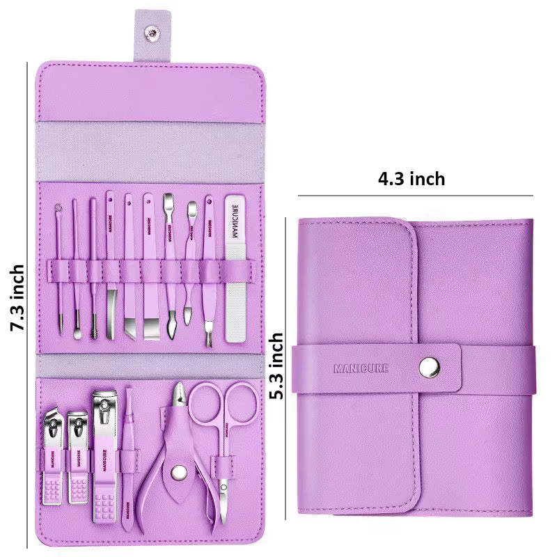 Set de manicura 12/16 Pcs Full Function Kit Stainless Steel Pedicure Sets with Leather Portable Case Idea Gift
