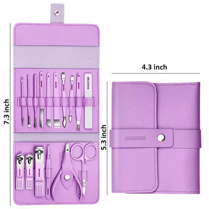 Set de manicura 12/16 Pcs Full Function Kit Stainless Steel Pedicure Sets with Leather Portable Case Idea Gift