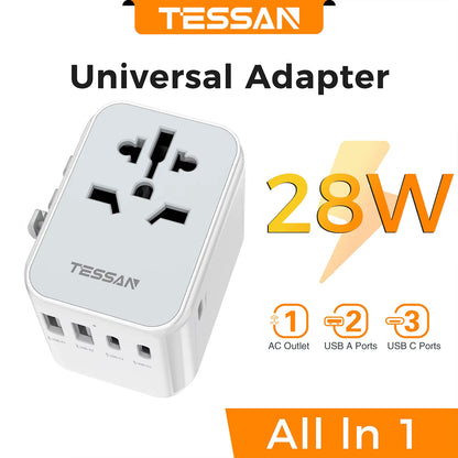 65W Gan Travel Adapter Universal Socket with 2 USB 3 Type C Fast Charging Internaitonal Power Adapter EU/UK/USA/AUS Plug