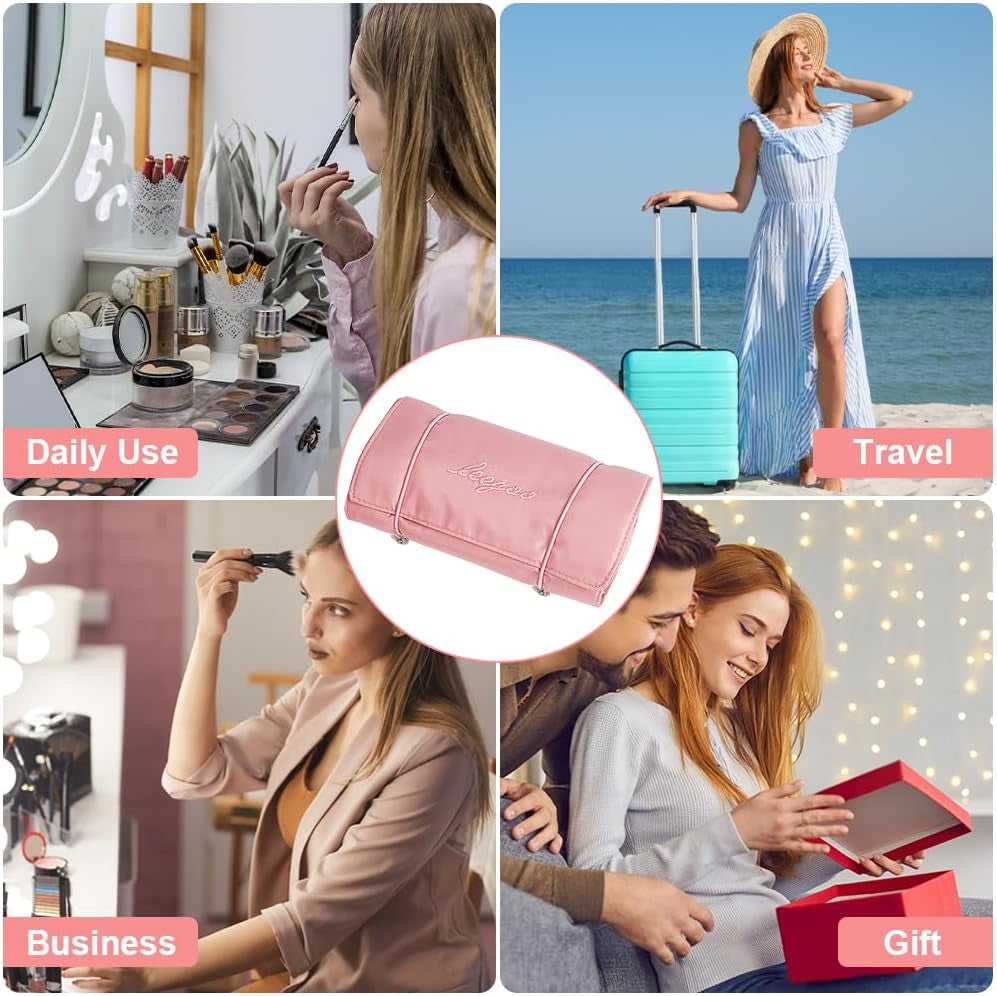 Neceser De Viaje, 4 En 1 Neceser Viaje Colgante, Plegable Bolsa De Cosméticos Portátil Con 4 Compartimentos Visibles, Mujer Viaje Cosas Necesarias, Rosa