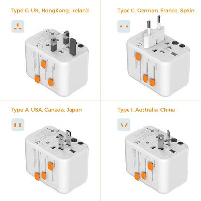 65W Gan Travel Adapter Universal Socket with 2 USB 3 Type C Fast Charging Internaitonal Power Adapter EU/UK/USA/AUS Plug