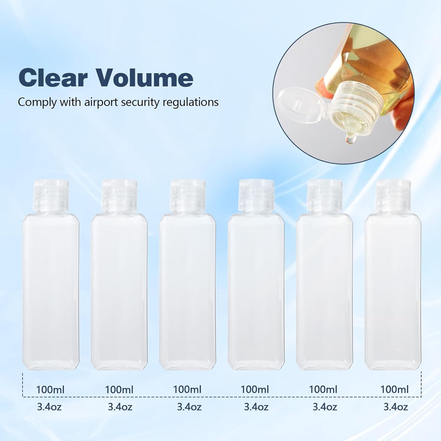 Organizador de viaje: incluye seis botellas de 100 ml, bolsa de viaje aprobada por la TSA y 2 embudos pequeños.