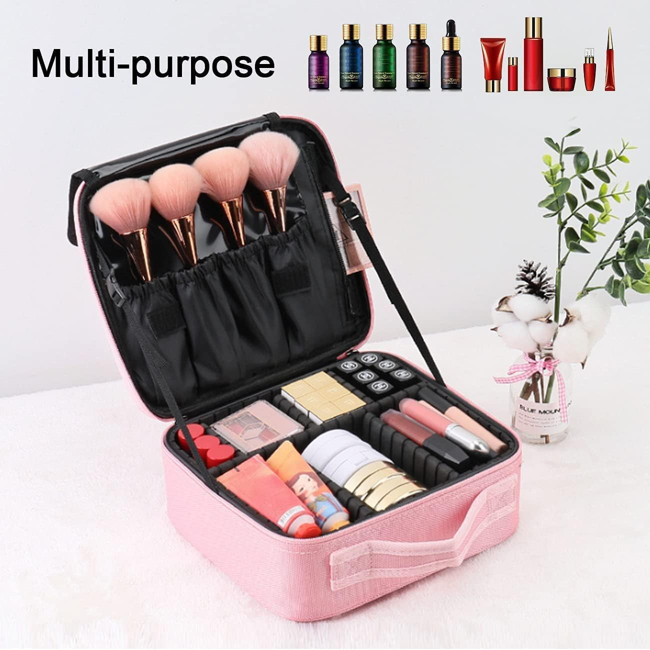 Neceser De Maquillaje Profesional, Bolsa De Maquillaje Viaje Mujer, Organizador Maletin Maquillaje Rosa Makeup Bag Con Divisiones Extraíbles