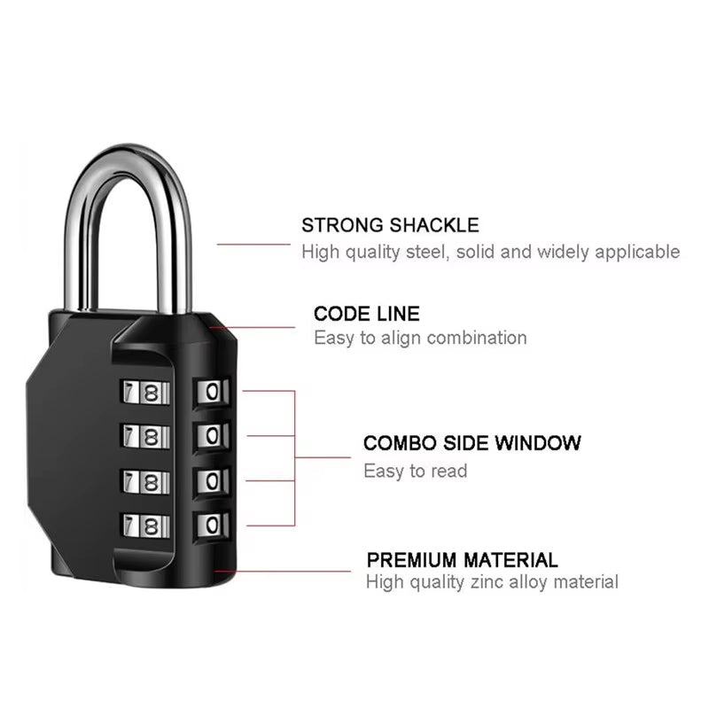 4-Digit Zinc Alloy Combination Lock Padlock Luggage Anti-Theft Weatherproof Security Outdoor Gym Safely Code Door Lock