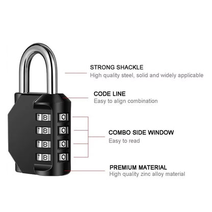 4-Digit Zinc Alloy Combination Lock Padlock Luggage Anti-Theft Weatherproof Security Outdoor Gym Safely Code Door Lock