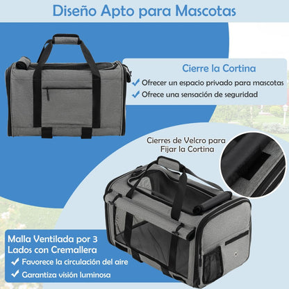 Jaula De Viaje Plegable Para Mascotas Con Almohadillas Manija Telescópica Correa De Transporte Gris