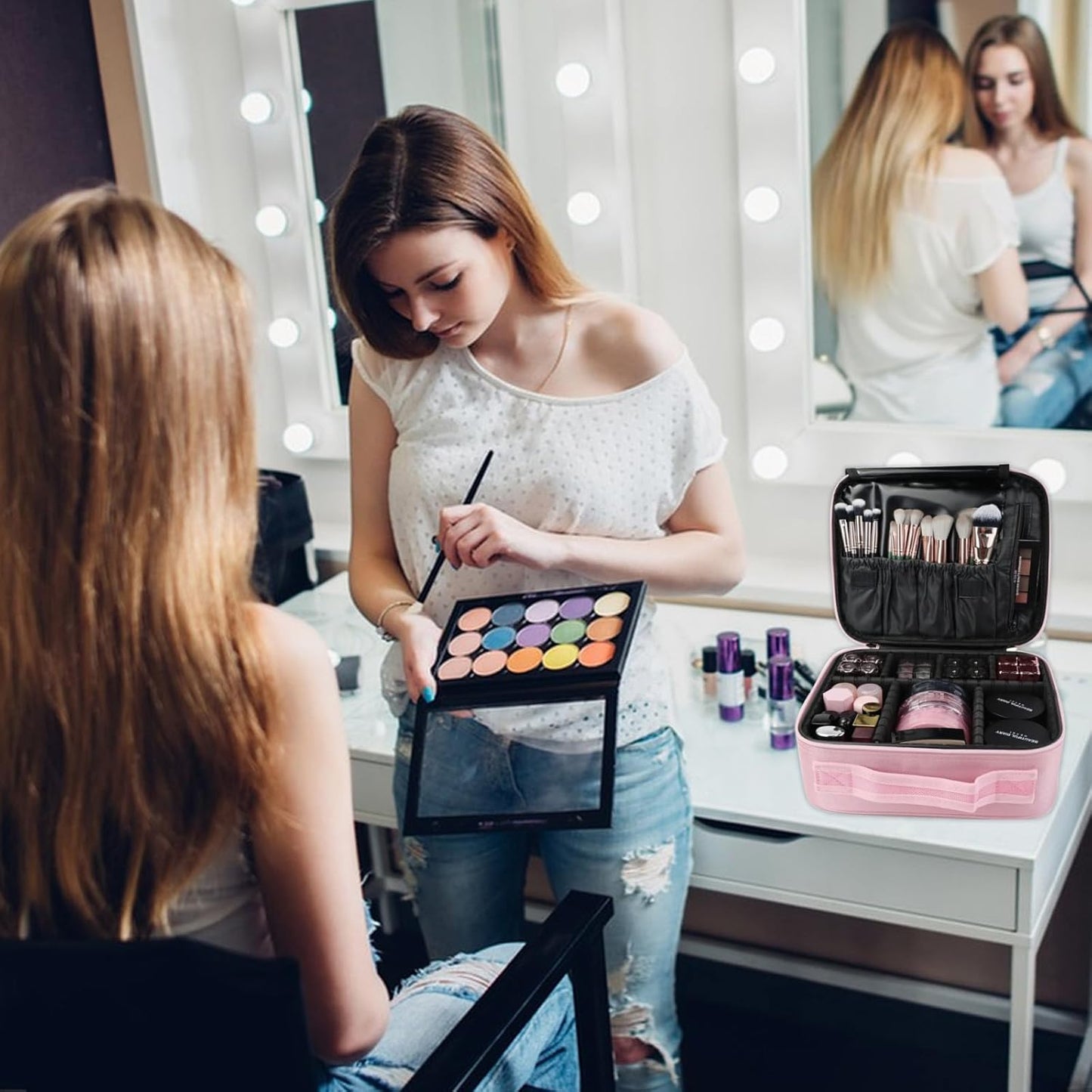 Neceser De Maquillaje Profesional, Bolsa De Maquillaje Viaje Mujer, Organizador Maletin Maquillaje Rosa Makeup Bag Con Divisiones Extraíbles