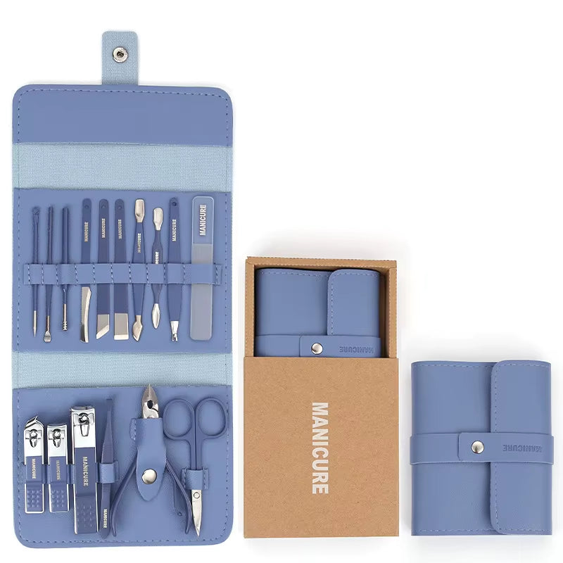 Set de manicura 12/16 Pcs Full Function Kit Stainless Steel Pedicure Sets with Leather Portable Case Idea Gift