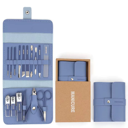 Set de manicura 12/16 Pcs Full Function Kit Stainless Steel Pedicure Sets with Leather Portable Case Idea Gift