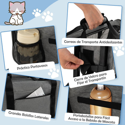 Jaula De Viaje Plegable Para Mascotas Con Almohadillas Manija Telescópica Correa De Transporte Gris
