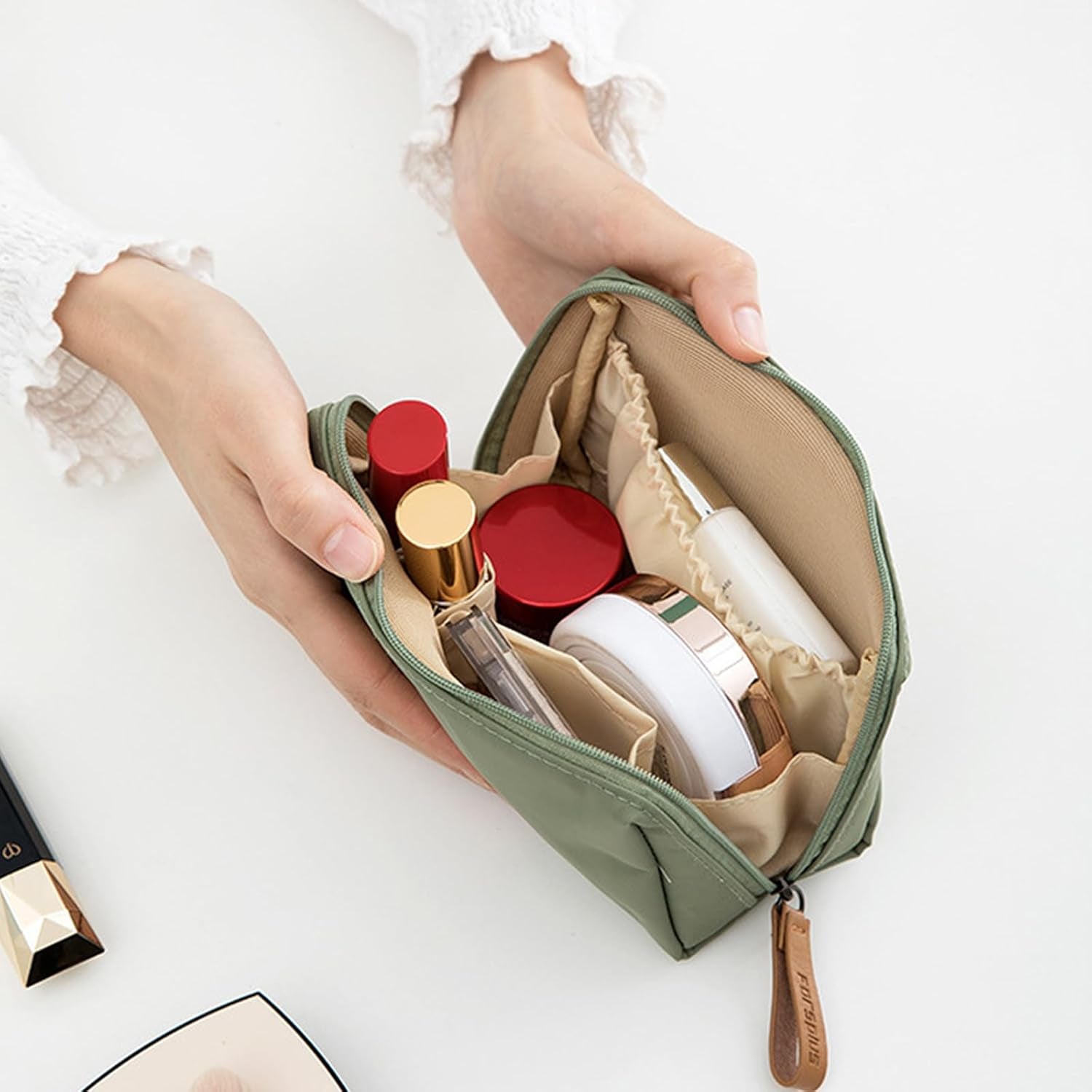 Neceser Maquillaje Pequeño Mini Neceser Bolso Neceser Mujer Pequeño Neceser Impermeable Bolsa Maquillaje Viaje Portátil De Poliéster Bolsa De Maquillaje De Cremallera Para Viaje Baño (Verde)