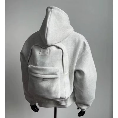 Streetwear Fashion Three-Dimensional Backpack Casual Hoodie Y2K Autumn Winter High Street Trend Punk Men'S Top Loose Sportswear
