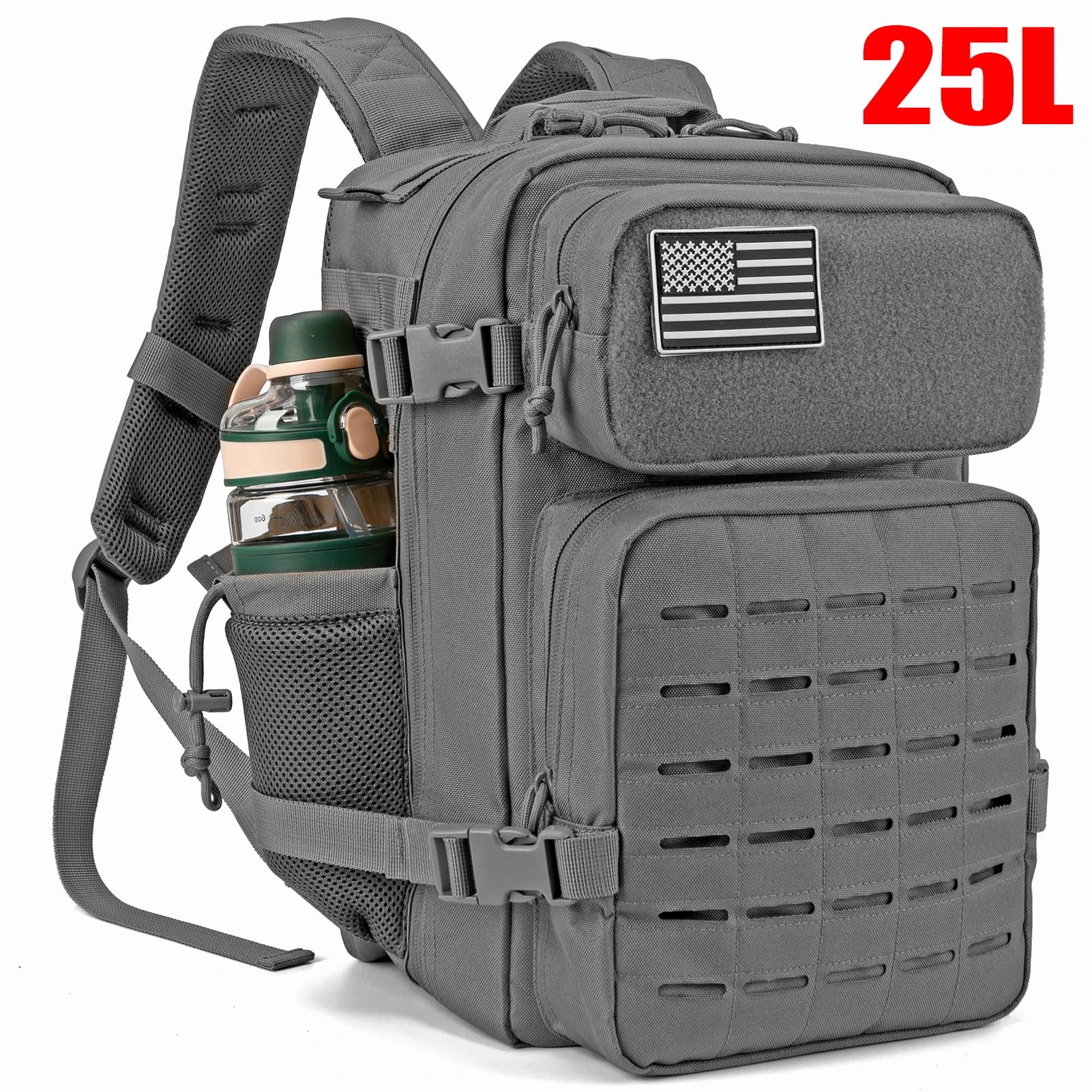 25L Tactical Backpack Outdoor Bag Fitness Backpack MOLLE Backpack Women'S/Men'S Hiking Survival Backpack Men'S Dual Cup Holder