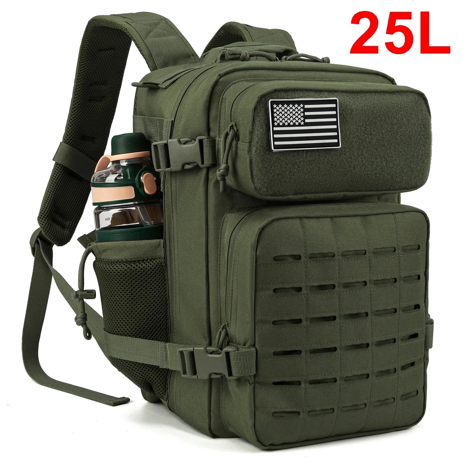 25L Tactical Backpack Outdoor Bag Fitness Backpack MOLLE Backpack Women'S/Men'S Hiking Survival Backpack Men'S Dual Cup Holder