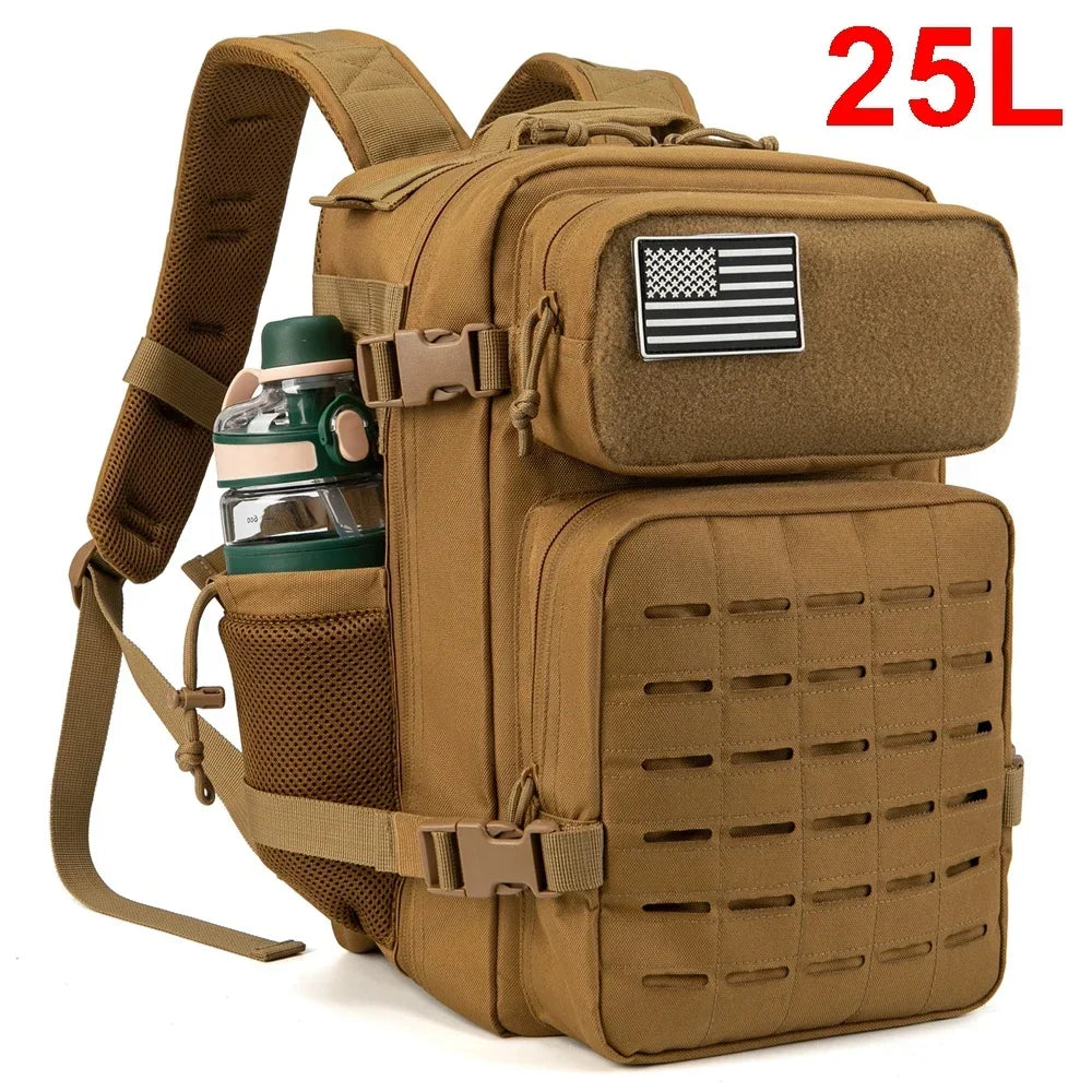25L Tactical Backpack Outdoor Bag Fitness Backpack MOLLE Backpack Women'S/Men'S Hiking Survival Backpack Men'S Dual Cup Holder