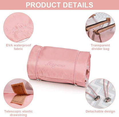 Neceser De Viaje, 4 En 1 Neceser Viaje Colgante, Plegable Bolsa De Cosméticos Portátil Con 4 Compartimentos Visibles, Mujer Viaje Cosas Necesarias, Rosa
