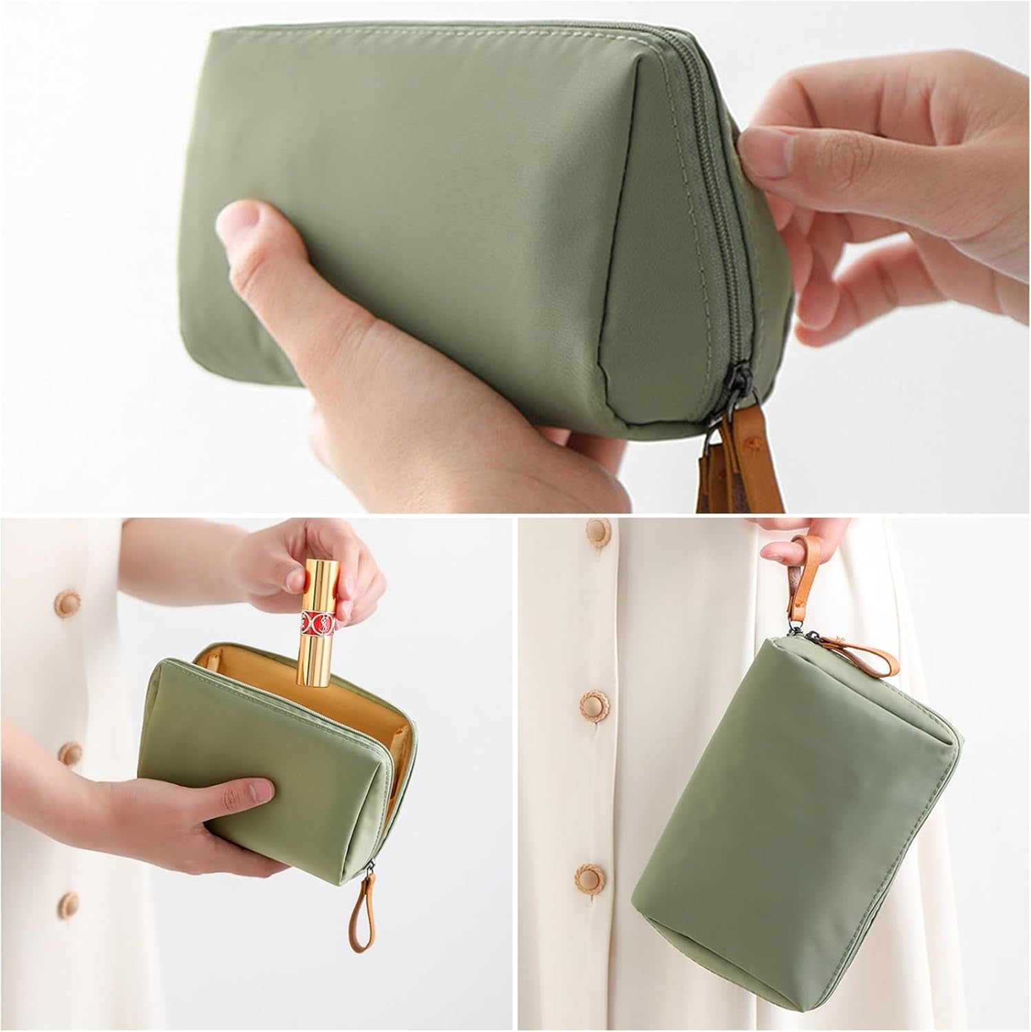 Neceser Maquillaje Pequeño Mini Neceser Bolso Neceser Mujer Pequeño Neceser Impermeable Bolsa Maquillaje Viaje Portátil De Poliéster Bolsa De Maquillaje De Cremallera Para Viaje Baño (Verde)