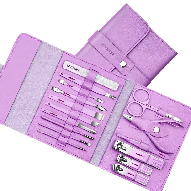 Set de manicura 12/16 Pcs Full Function Kit Stainless Steel Pedicure Sets with Leather Portable Case Idea Gift