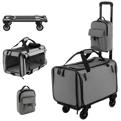 Jaula De Viaje Plegable Para Mascotas Con Almohadillas Manija Telescópica Correa De Transporte Gris