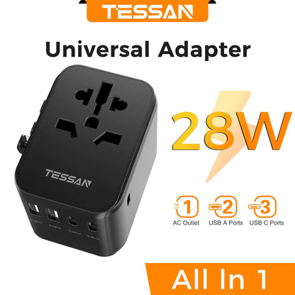 65W Gan Travel Adapter Universal Socket with 2 USB 3 Type C Fast Charging Internaitonal Power Adapter EU/UK/USA/AUS Plug