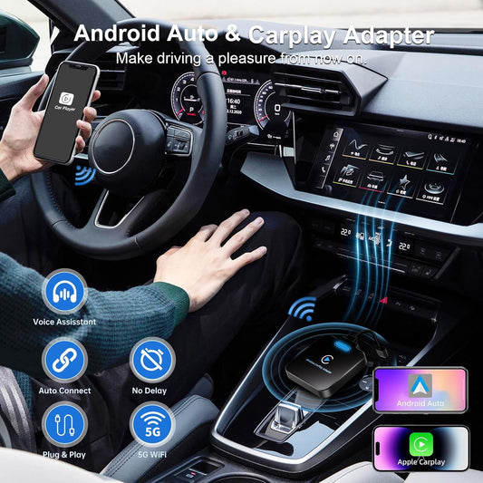 Adaptador Carplay & Android Auto Inalámbrico Para Iphone, Convierte Cable De Fábrica En Dongle Para Control Plug & Play, Compatible Con Coches Desde 2017