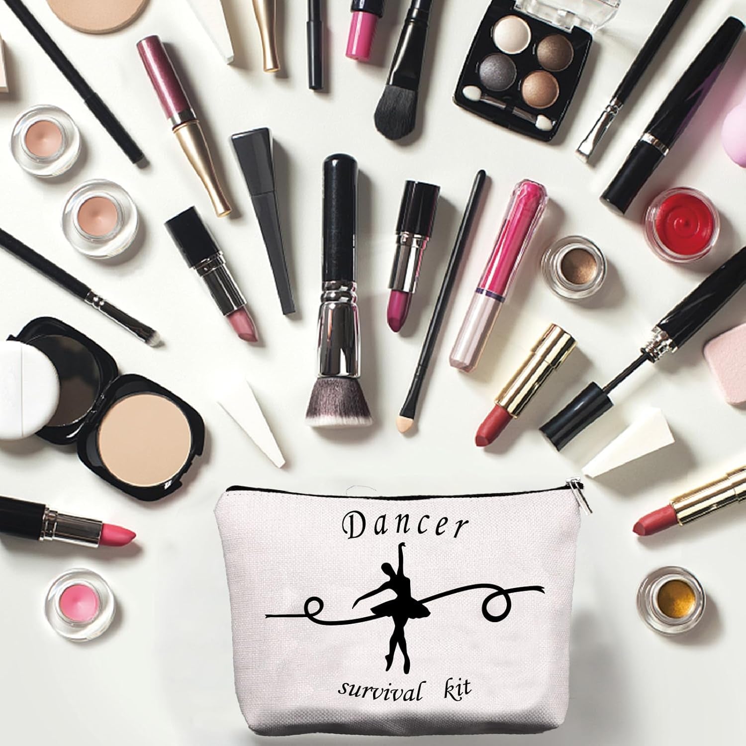 CREATCABIN Bolsa Maquillaje Para Bailarina,Bolsa Cosméticos Lona,Estuche Multiusos Cremallera,Bolsa Viaje,Estuche,Bolso,Kit Supervivencia Portátil,Ballet Grande Para Mujeres,Regalos Dama Honor,25X18Cm