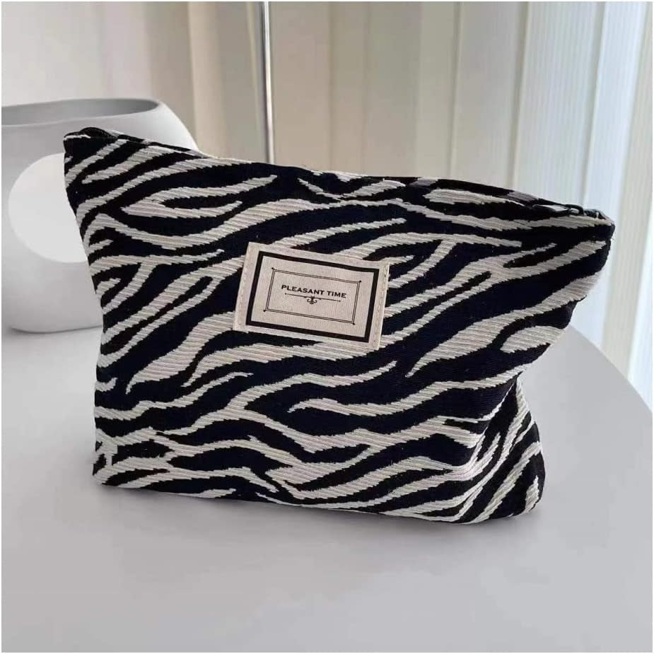 Bolsa De Cosméticos De Lona Neceser De Lona Para Cosméticos Con Estampado De Cebra Gran Capacidad, Adecuado Para Viajes Y Almacenamiento De Mujeres, Holidays and Everyday Life., Negro Y Blanco