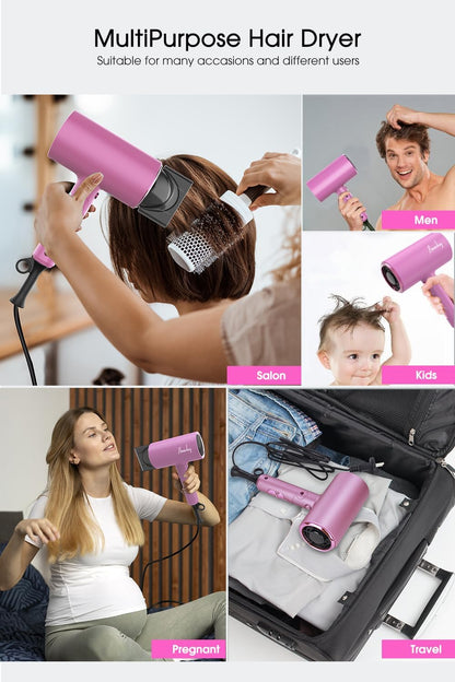 Secador De Pelo Ionic Motor AC 2200 W, [Potente & Ligero] Secador Plegable Pequeño De Viaje Con Botón Frío/Calor, 3 Temperaturas/2 Velocidades, Hair Dryer Negativos Portátil Para Muchos Peinados