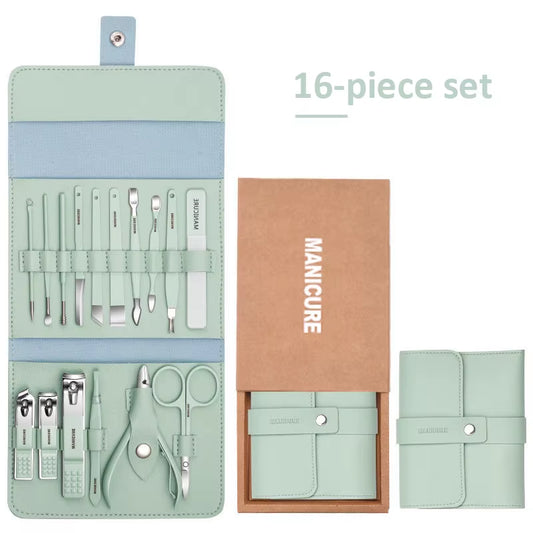 Set de manicura 12/16 Pcs Full Function Kit Stainless Steel Pedicure Sets with Leather Portable Case Idea Gift