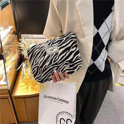 Bolsa De Cosméticos De Lona Neceser De Lona Para Cosméticos Con Estampado De Cebra Gran Capacidad, Adecuado Para Viajes Y Almacenamiento De Mujeres, Holidays and Everyday Life., Negro Y Blanco