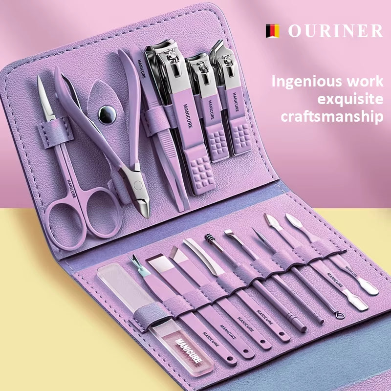 Set de manicura 12/16 Pcs Full Function Kit Stainless Steel Pedicure Sets with Leather Portable Case Idea Gift